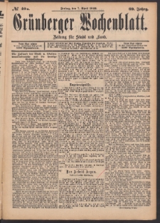 Grünberger Wochenblatt: Zeitung für Stadt und Land, No. 40a. (7. April 1893)
