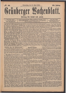 Grünberger Wochenblatt: Zeitung für Stadt und Land, No. 43. (13. April 1893)
