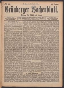 Gr&uuml;nberger Wochenblatt: Zeitung f&uuml;r Stadt und Land, No. 45. (18. April 1893)