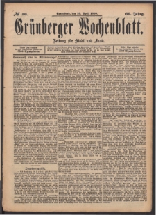 Grünberger Wochenblatt: Zeitung für Stadt und Land, No. 50. (29. April 1893)