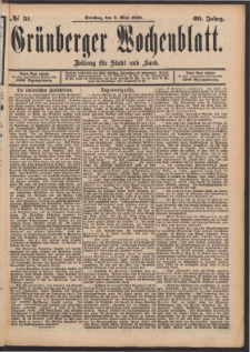 Gr&uuml;nberger Wochenblatt: Zeitung f&uuml;r Stadt und Land, No. 51. (2. Mai 1893)