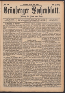 Grünberger Wochenblatt: Zeitung für Stadt und Land, No. 54. (9. Mai 1893)
