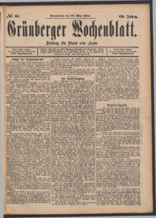 Gr&uuml;nberger Wochenblatt: Zeitung f&uuml;r Stadt und Land, No. 61. (27. Mai 1893)
