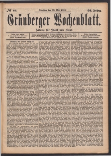 Gr&uuml;nberger Wochenblatt: Zeitung f&uuml;r Stadt und Land, No. 62. (30. Mai 1893)