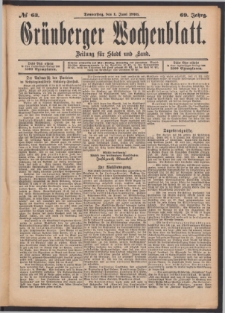 Grünberger Wochenblatt: Zeitung für Stadt und Land, No. 63. (1. Juni 1893)