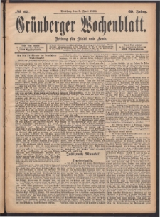 Gr&uuml;nberger Wochenblatt: Zeitung f&uuml;r Stadt und Land, No. 65. (6. Juni 1893)