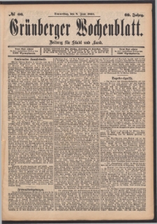 Grünberger Wochenblatt: Zeitung für Stadt und Land, No. 66. (8. Juni 1893)