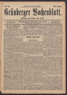 Grünberger Wochenblatt: Zeitung für Stadt und Land, No. 68. (13. Juni 1893)