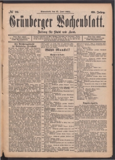 Grünberger Wochenblatt: Zeitung für Stadt und Land, No. 70. (17. Juni 1893)