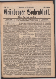 Gr&uuml;nberger Wochenblatt: Zeitung f&uuml;r Stadt und Land, No. 75. (29. Juni 1893)
