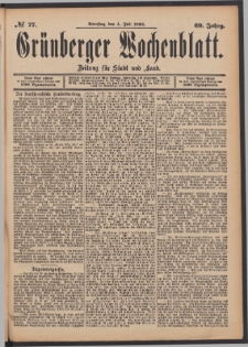 Grünberger Wochenblatt: Zeitung für Stadt und Land, No. 77. (4. Juli 1893)