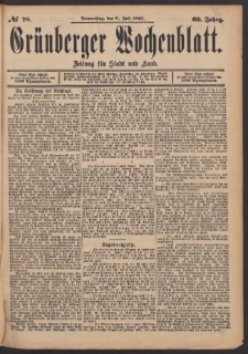 Grünberger Wochenblatt: Zeitung für Stadt und Land, No. 78. (6. Juli 1893)