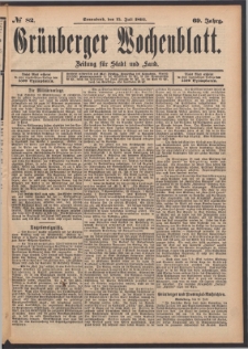Grünberger Wochenblatt: Zeitung für Stadt und Land, No. 82. (15. Juli 1893)