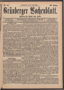 Grünberger Wochenblatt: Zeitung für Stadt und Land, No. 82. (15. Juli 1893)