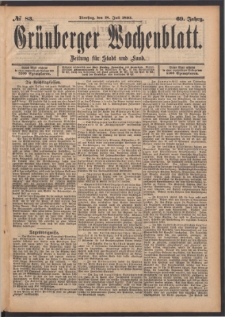 Grünberger Wochenblatt: Zeitung für Stadt und Land, No. 83. (18. Juli 1893)