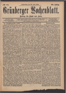 Grünberger Wochenblatt: Zeitung für Stadt und Land, No. 84. (20. Juli 1893)
