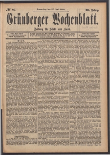 Grünberger Wochenblatt: Zeitung für Stadt und Land, No. 87. (27. Juli 1893)
