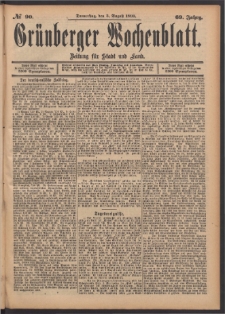 Grünberger Wochenblatt: Zeitung für Stadt und Land, No. 90. (3. August 1893)