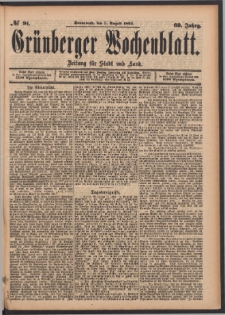 Grünberger Wochenblatt: Zeitung für Stadt und Land, No. 91. (5. August 1893)