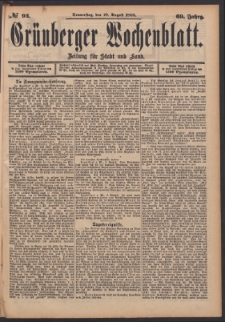 Gr&uuml;nberger Wochenblatt: Zeitung f&uuml;r Stadt und Land, No. 93. (10. August 1893)