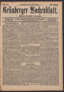Grünberger Wochenblatt: Zeitung für Stadt und Land, No. 93. (10. August 1893)