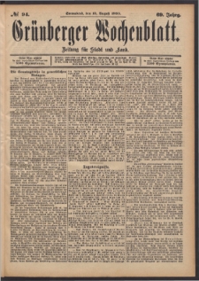 Grünberger Wochenblatt: Zeitung für Stadt und Land, No. 94. (12. August 1893)