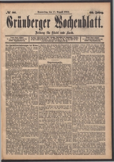 Grünberger Wochenblatt: Zeitung für Stadt und Land, No. 96. (17. August 1893)