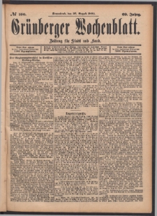 Grünberger Wochenblatt: Zeitung für Stadt und Land, No. 100. (26. August 1893)
