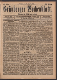Grünberger Wochenblatt: Zeitung für Stadt und Land, No. 101. (29. August 1893)