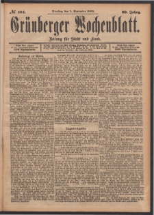 Gr&uuml;nberger Wochenblatt: Zeitung f&uuml;r Stadt und Land, No. 104. (5. September 1893)