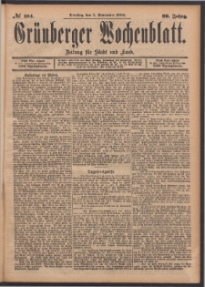 Grünberger Wochenblatt: Zeitung für Stadt und Land, No. 104. (5. September 1893)
