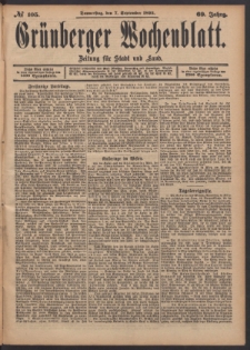 Grünberger Wochenblatt: Zeitung für Stadt und Land, No. 105. (7. September 1893)