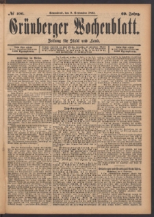 Grünberger Wochenblatt: Zeitung für Stadt und Land, No. 106. (9. September 1893)