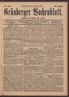 Grünberger Wochenblatt: Zeitung für Stadt und Land, No. 106. (9. September 1893)