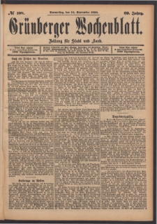 Grünberger Wochenblatt: Zeitung für Stadt und Land, No. 108. (14. September 1893)