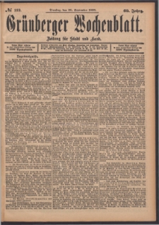 Grünberger Wochenblatt: Zeitung für Stadt und Land, No. 113. (26. September 1893)