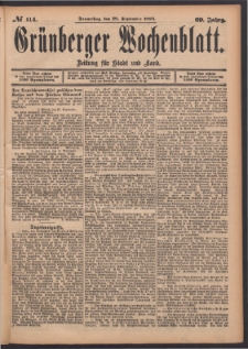 Grünberger Wochenblatt: Zeitung für Stadt und Land, No. 114. (28. September 1893)