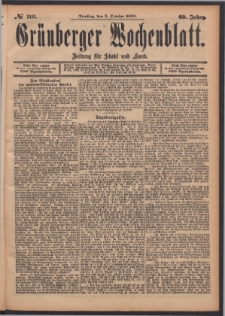 Gr&uuml;nberger Wochenblatt: Zeitung f&uuml;r Stadt und Land, No. 116. (3. October 1893)