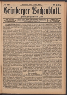 Grünberger Wochenblatt: Zeitung für Stadt und Land, No. 118. (7. October 1893)