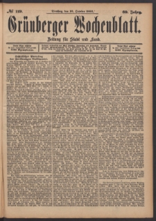 Grünberger Wochenblatt: Zeitung für Stadt und Land, No. 119. (10. October 1893)