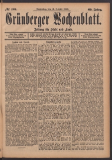 Grünberger Wochenblatt: Zeitung für Stadt und Land, No. 123. (19. October 1893)