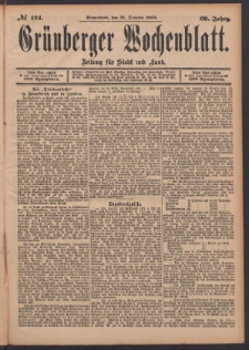 Grünberger Wochenblatt: Zeitung für Stadt und Land, No. 124. (21. October 1893)