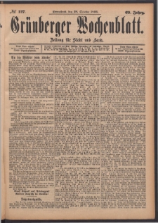 Grünberger Wochenblatt: Zeitung für Stadt und Land, No. 127. (28. October 1893)