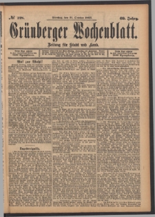 Grünberger Wochenblatt: Zeitung für Stadt und Land, No. 128. (31. October 1893)