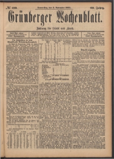 Grünberger Wochenblatt: Zeitung für Stadt und Land, No. 129. (2. November 1893)