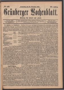 Gr&uuml;nberger Wochenblatt: Zeitung f&uuml;r Stadt und Land, No. 135. (16. November 1893)
