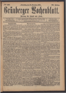 Grünberger Wochenblatt: Zeitung für Stadt und Land, No. 140. (30. November 1893)