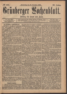 Grünberger Wochenblatt: Zeitung für Stadt und Land, No. 149. (21. December 1893)