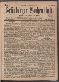 Grünberger Wochenblatt: Zeitung für Stadt und Land, No. 1. (4. Januar 1894)