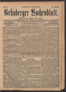 Grünberger Wochenblatt: Zeitung für Stadt und Land, No. 2. (6. Januar 1894)